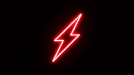 Neon bolt lighting neon sign with power effect animation seamless. Looped. Night bright neon sign, red color billboard, light banner. on texture wall - obrazy, fototapety, plakaty