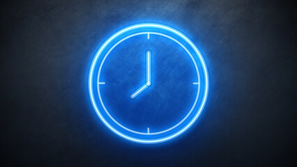 Stop watch Clock neon sign. countdown timer animation seamless. Looped. Night bright neon sign, blue color billboard, light banner. on texture wall - obrazy, fototapety, plakaty