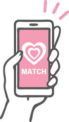 出会い系サイト　マッチングアプリ　婚活アプリ　を使用する手　スマホのイラスト素材