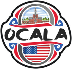 Ocala USA United States Flag Travel Souvenir Sticker Skyline Landmark Logo Badge Stamp Seal Emblem Coat of Arms Vector Illustration SVG EPS