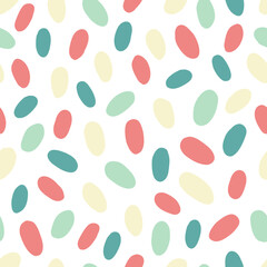 Seamless pattern with multi-colored abstract spots. Endless ornament with yellow, green and scarlet ovals