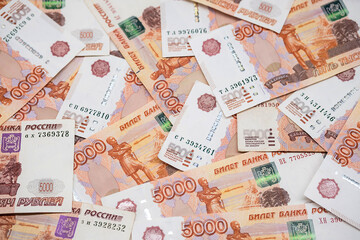 Five thousand rubles bills. Russian paper currency background.