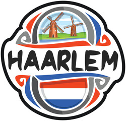 Haarlem Netherlands Flag Travel Souvenir Sticker Skyline Landmark Logo Badge Stamp Seal Emblem Coat of Arms Vector Illustration SVG EPS