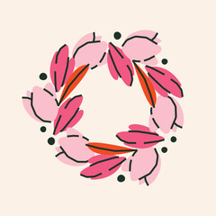 Cute botanical floral wreath illustration. Vector card, print, design