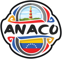 Anaco Venezuela Flag Travel Souvenir Sticker Skyline Landmark Logo Badge Stamp Seal Emblem Coat of Arms Vector Illustration SVG EPS