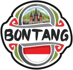 Bontang Indonesia Flag Travel Souvenir Sticker Skyline Landmark Logo Badge Stamp Seal Emblem Coat of Arms Vector Illustration SVG EPS
