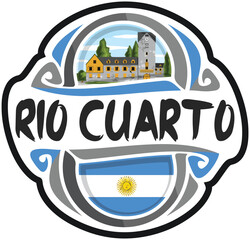 Rio Cuarto Argentina Flag Travel Souvenir Sticker Skyline Landmark Logo Badge Stamp Seal Emblem Coat of Arms Vector Illustration SVG EPS