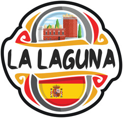 La Laguna Spain Flag Travel Souvenir Sticker Skyline Landmark Logo Badge Stamp Seal Emblem Coat of Arms Vector Illustration SVG EPS