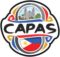 Capas Philippines Flag Travel Souvenir Sticker Skyline Landmark Logo Badge Stamp Seal Emblem Coat of Arms Vector Illustration SVG EPS