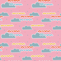 Groovy seamless patterns with clouds and dots. Vector backgrounds in trendy retro trippy style. Hippie 60s, 70s style. Design for fashion , fabric, textile, wallpaper, cover.