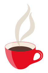 Red cup with fragrant coffee, vector image.