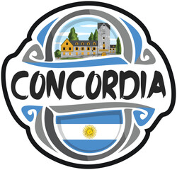 Concordia Argentina Flag Travel Souvenir Sticker Skyline Landmark Logo Badge Stamp Seal Emblem Coat of Arms Vector Illustration SVG EPS