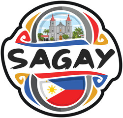 Sagay Philippines Flag Travel Souvenir Sticker Skyline Landmark Logo Badge Stamp Seal Emblem Coat of Arms Vector Illustration SVG EPS