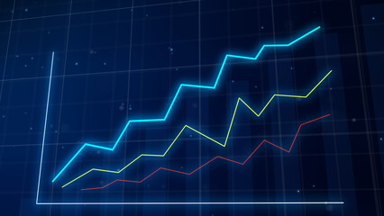 Stock Market charts and bar graphs. Increase blue line.3d rendering.