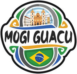 Mogi Guacu Brazil Flag Travel Souvenir Sticker Skyline Landmark Logo Badge Stamp Seal Emblem Coat of Arms Vector Illustration SVG EPS