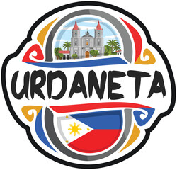 Urdaneta Philippines Flag Travel Souvenir Sticker Skyline Landmark Logo Badge Stamp Seal Emblem Coat of Arms Vector Illustration SVG EPS