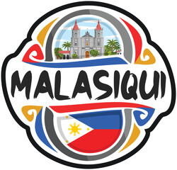 Malasiqui Philippines Flag Travel Souvenir Sticker Skyline Landmark Logo Badge Stamp Seal Emblem Coat of Arms Vector Illustration SVG EPS