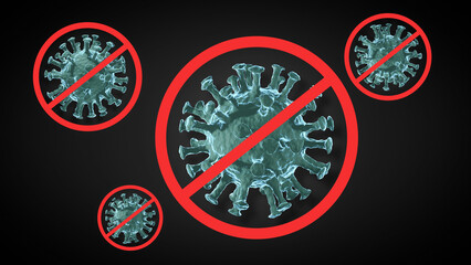 Virus COVID-19 on black background. Coronaviruses dangerous flu strain cases as a pandemic. 3D rendering