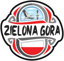 Zielona Gora Poland Flag Travel Souvenir Sticker Skyline Landmark Logo Badge Stamp Seal Emblem Coat of Arms Vector Illustration SVG EPS