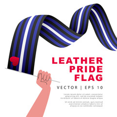 The flag of leather pride in the hand of a man. Sexual identification. A colorful logo of one of the LGBT flags. Vector