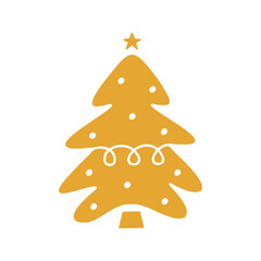 Flat hand drawn christmas tree gold silhouette illustration