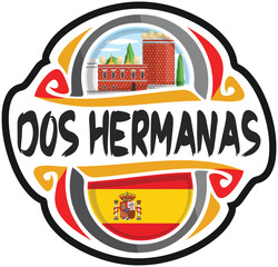 Dos Hermanas Spain Flag Travel Souvenir Sticker Skyline Landmark Logo Badge Stamp Seal Emblem Coat of Arms Vector Illustration SVG EPS