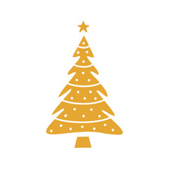 Flat hand drawn christmas tree gold silhouette illustration