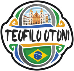 Teofilo Otoni Brazil Flag Travel Souvenir Sticker Skyline Landmark Logo Badge Stamp Seal Emblem Coat of Arms Vector Illustration SVG EPS