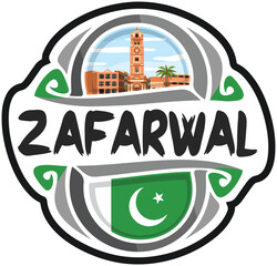 Zafarwal Pakistan Flag Travel Souvenir Sticker Skyline Landmark Logo Badge Stamp Seal Emblem Coat of Arms Vector Illustration SVG EPS