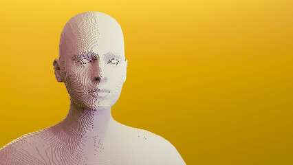 Voxel game or virtual reality engine. 3d illustration. Abstract human from voxels. 