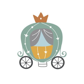 Princess carriage vector hand drawn illustration isolated on white background for your design