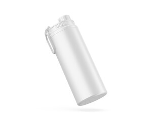 Aluminum white blank shiny sipper bottle ready for your design and branding mockup template isolated on white background, 3d illustration.