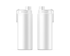 Aluminum white blank shiny sipper bottle ready for your design and branding mockup template isolated on white background, 3d illustration.