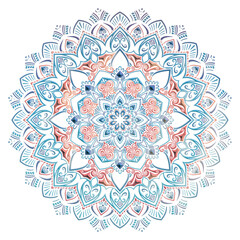 マンダラアート(ファンシー、立体的、青、ピンク、幾何学模様)