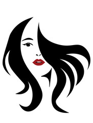 woman face. Long hair style icon, logo women face on white background. Women long hair style icon, logo women face