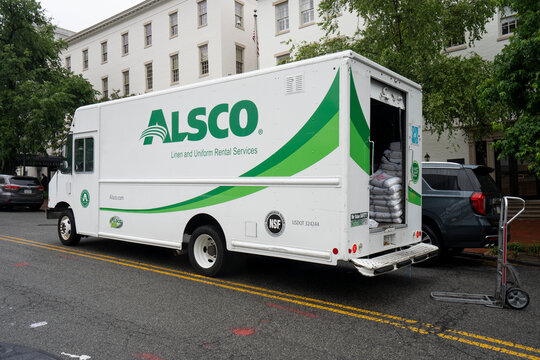 Washington, DC, USA - June 23, 2022: An Alsco van is seen outside the Republican National Committee building in Washington, DC. Alsco is a linen and uniform-rental business service provider.