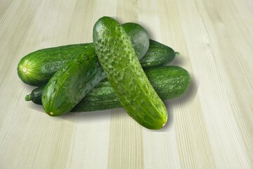 Organic fresh ripe green cucumbers vegetables