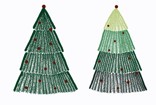 Two Christmas Trees Are Drawn With Green Diagonal Lines 