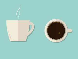 Coffee cup Vector, Top view and side view, On Green pastel background.