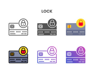 Credit Card Lock icon set style ouline, glyph, flat color and gradient. Vector Illustration for Graphic Design Element. Isolated on white background