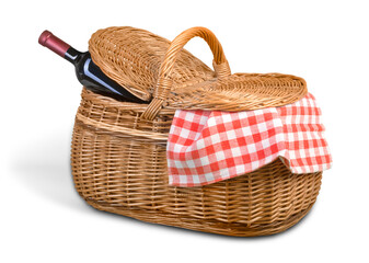 Picnic Basket with a Bottle of Wine