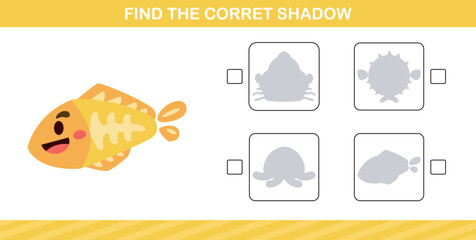 finding the correct shadow of cute animal education page game for kindergarten and preschool