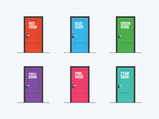 The Six Colorful Door. Isolated Vector Illustration.