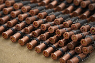 Almaty, Kazakhstan - 04.14.2022 : Ammunition is stacked in a row during military exercises.