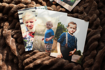 Obraz premium children's photo close-up shots on a soft blanket selective focus, family memories