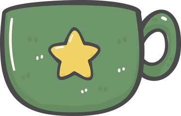 cute Christmas green coffee cup decoration cartoon doodle hand drawing