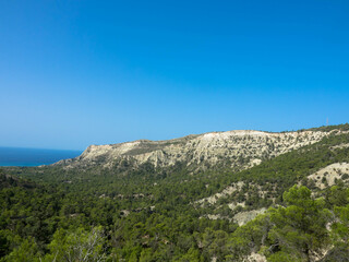 Obraz premium Panoramic view of Attavyros mountain. Is the highest mountain on the island of Rhodes in the Dodecanese in Greece. In the south of the village of Embonas.
