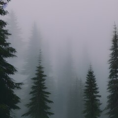 Green Pine Trees Covered With Fogs Under White Sky during Daytime