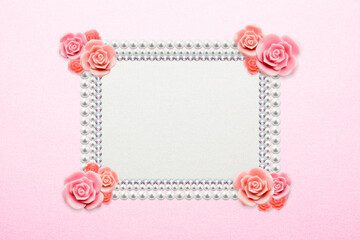 pink rose and rhinestone frame
