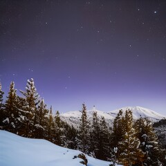 Fototapeta na wymiar Mountain Covered Snow Under Star 